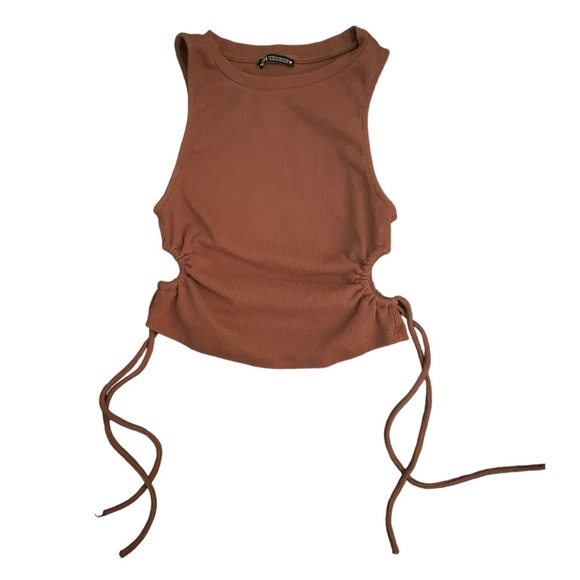 Zara brown ribbed side cutout cropped tank top - Picture 8 of 13